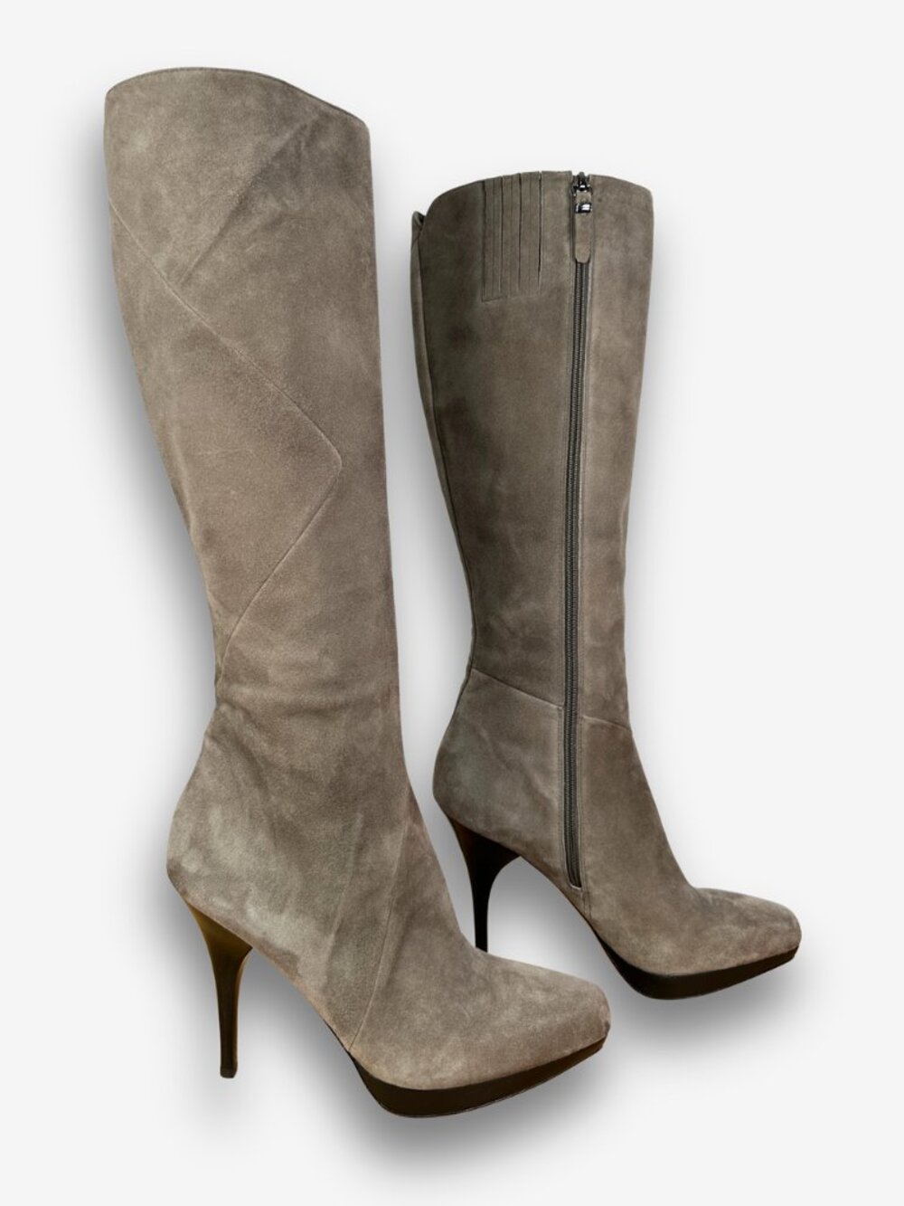 Via Spiga Olive Grey Suede Platform Knee-High Boots Size 8M